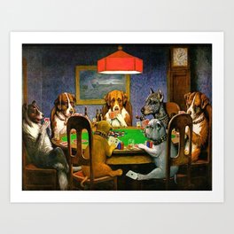 A FRIEND IN NEED - C.M. COOLIDGE Art Print | Dogs, Iconic, Animal, Poker, Cards, American, History, Famous, Gambling, Puppy 