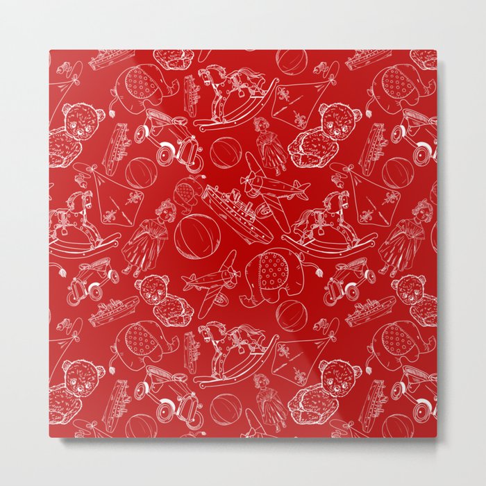 Red and White Toys Outline Pattern Metal Print