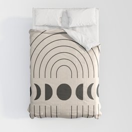 Geometric Lines and Shapes 9 in Black and Beige (Rainbow and Moon Phases Abstract) Comforter
