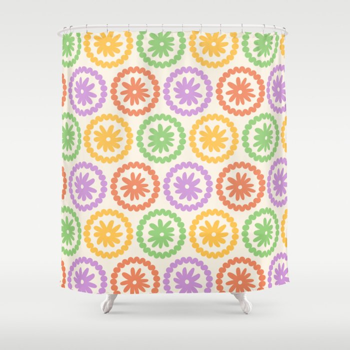 Retro Colorful Flower Field Shower Curtain