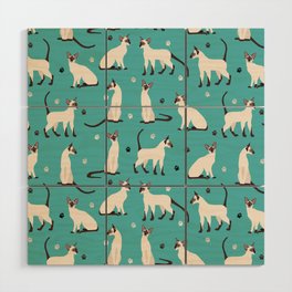 Siamese Cat and Paws Teal Blue Wood Wall Art