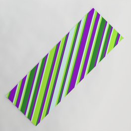 [ Thumbnail: Dark Violet, Light Cyan, Light Green & Forest Green Colored Lines Pattern Yoga Mat ]