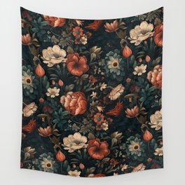 Vintage Aesthetic Beautiful Flowers, Nature Art, Dark Cottagecore Plant Collage - Flower Wall Tapestry