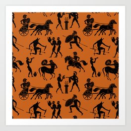 Greek Figures // Dark Orange Art Print