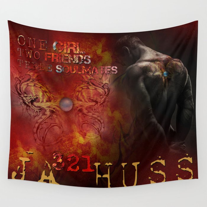 321 - One Girl, Two Friends, Three Soulmates with dragons (square) Wall Tapestry