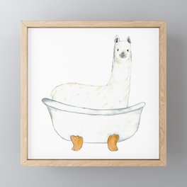 Llama taking bath watercolor Framed Mini Art Print