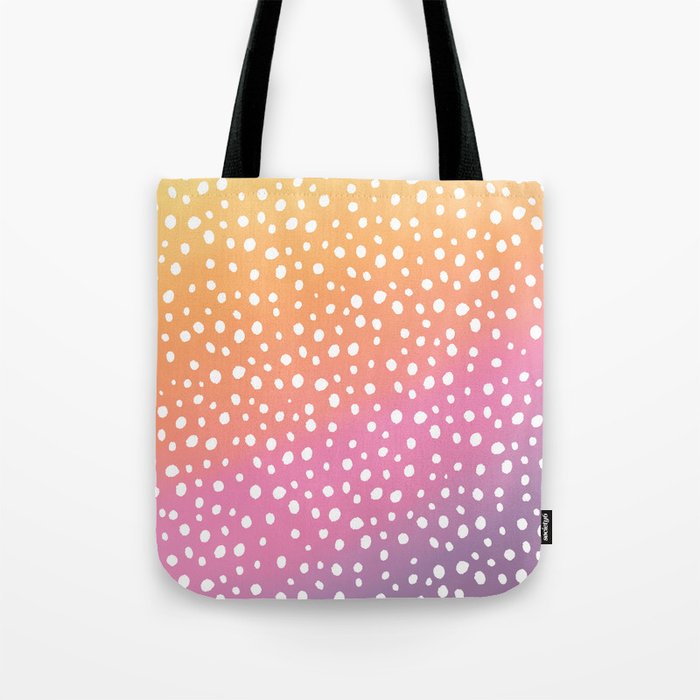 Modern hand drawn polka dots on pink orange sunset watercolor Tote Bag