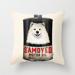 Samoyed dog vintage oil can auto mechanic car garage dog art Throw Pillow