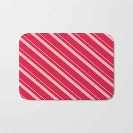 [ Thumbnail: Light Pink & Crimson Colored Striped Pattern Bath Mat ]
