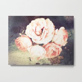 Vintage coral rose bouquet Metal Print | Bloom, Autumn, Fallroses, Gardenflowers, Gardenpassion, Metallicbackground, Photo, Roses, Vintagepink, Earthytones 