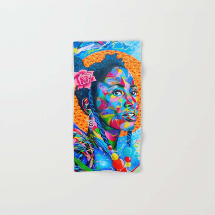You are the light in this world; African American colorful female portrait painting Hand & Bath Towel
