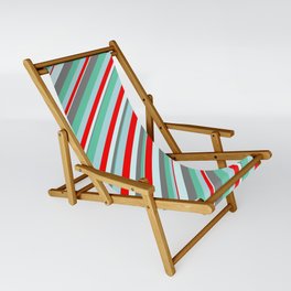 [ Thumbnail: Eyecatching Aquamarine, Powder Blue, Red, Light Cyan, and Gray Colored Lines Pattern Sling Chair ]