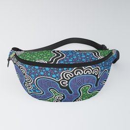 Authentic Aboriginal Art - The River (green) Fanny Pack