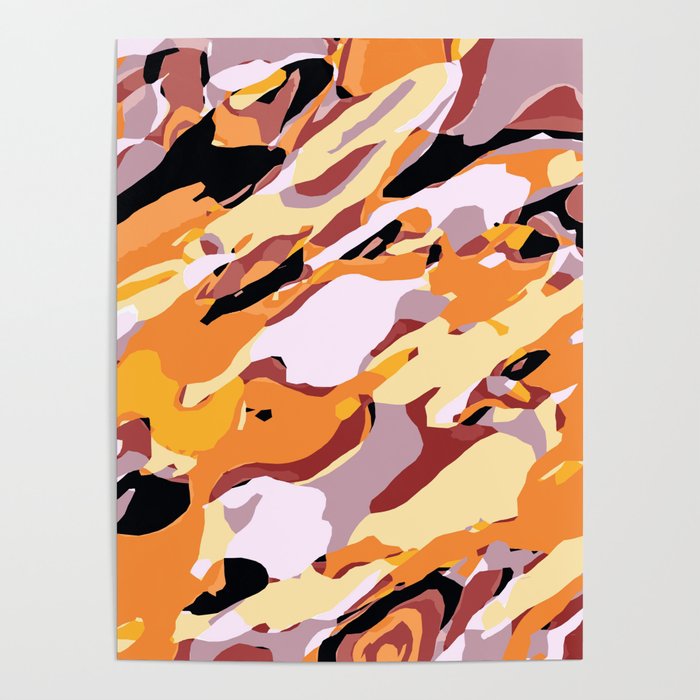 black orange brown and purple camouflage painting background Poster