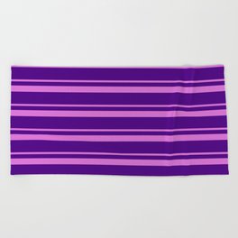 [ Thumbnail: Orchid and Indigo Colored Lined/Striped Pattern Beach Towel ]