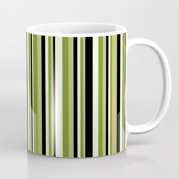 Dark Khaki, Green, Beige, and Black Colored Lined Pattern Coffee Mug