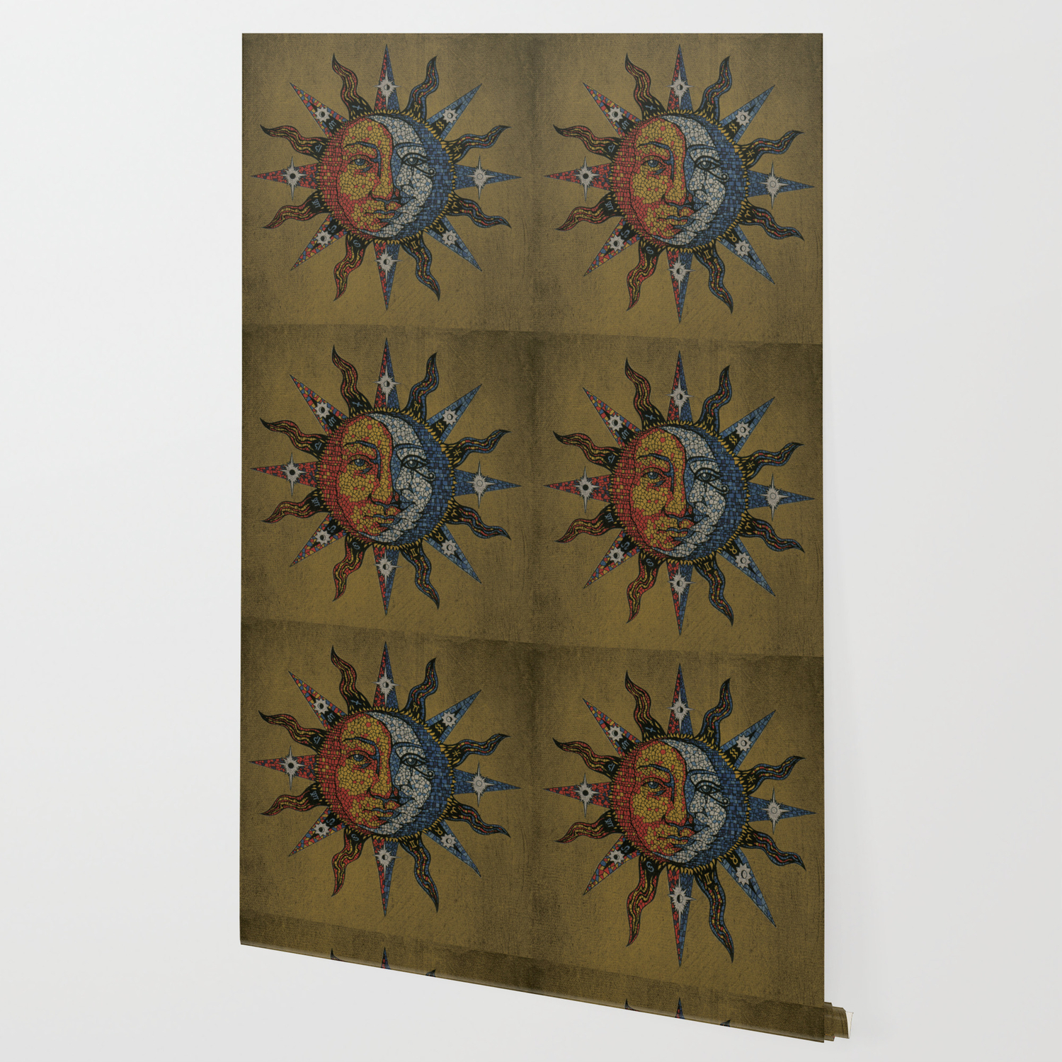 Vintage Celestial Mosaic Sun Moon Wallpaper By Sandersart Society6