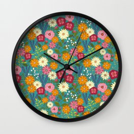 Teal Floral Pattern - Floral V5A Wall Clock
