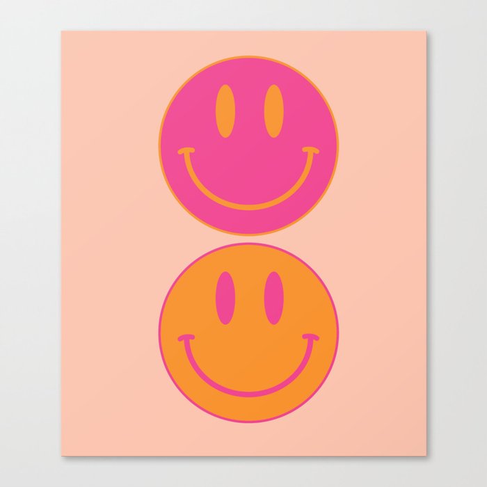 Large Pink and Orange Groovy Smiley Face Pattern - Retro Aesthetic  Canvas Print