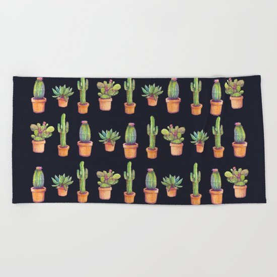 Cactus at Night Beach Towel