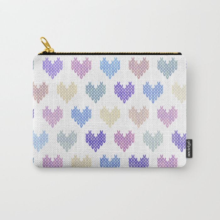 Colorful Knitted Hearts VII Carry-All Pouch