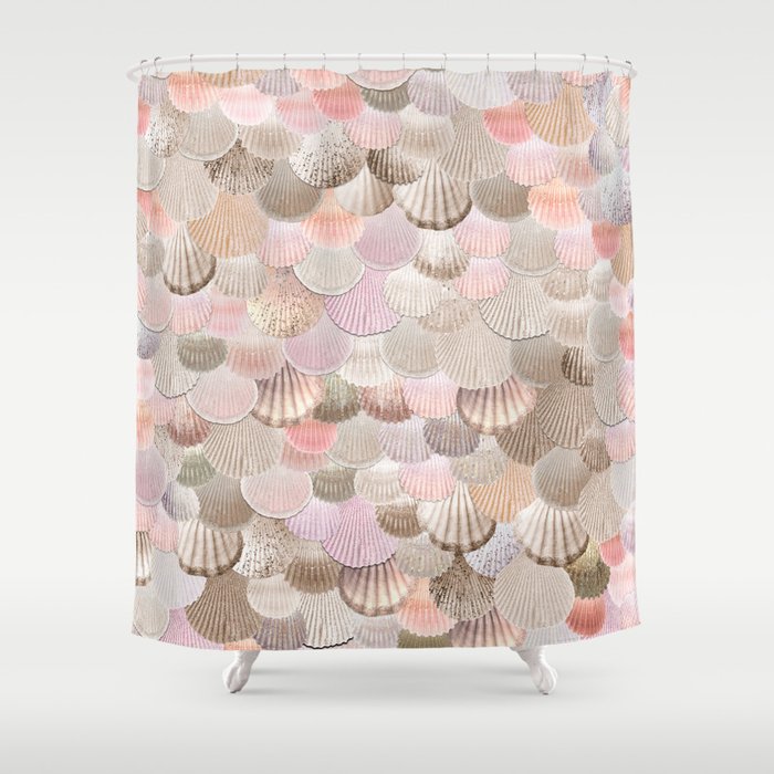 Mermaid Shells Coral Rosegold Shower Curtain By Monikastrigel
