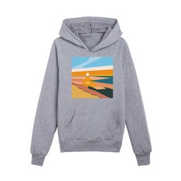 Find me at the Beach, Hand drawn summer sunset illustration. Kids Pullover Hoodies