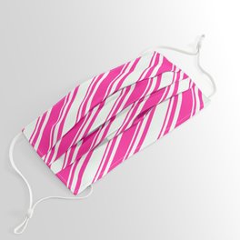 [ Thumbnail: Deep Pink and Mint Cream Colored Lines/Stripes Pattern Face Mask ]