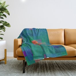 graphic design geometric pixel square pattern abstract in green blue orange Throw Blanket