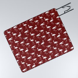 White flamingo silhouettes seamless pattern on burgundy background Picnic Blanket