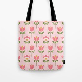Retro geometric mixed flowers on pink Tote Bag