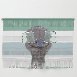 Funny Ostrich with Glasses on Stripe Pattern Wall Hanging