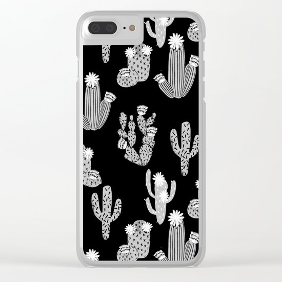 Cactus linocut black and white minimal desert southwest socal joshua tree Clear iPhone Case