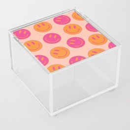 Large Pink and Orange Groovy Smiley Face Pattern - Retro Aesthetic  Acrylic Box