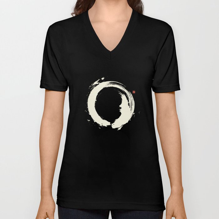 Black Enso / Japanese Zen Circle V Neck T Shirt