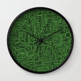 Circuit Board // Light on Dark Green Wall Clock