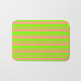 [ Thumbnail: Green and Light Salmon Colored Lines Pattern Bath Mat ]