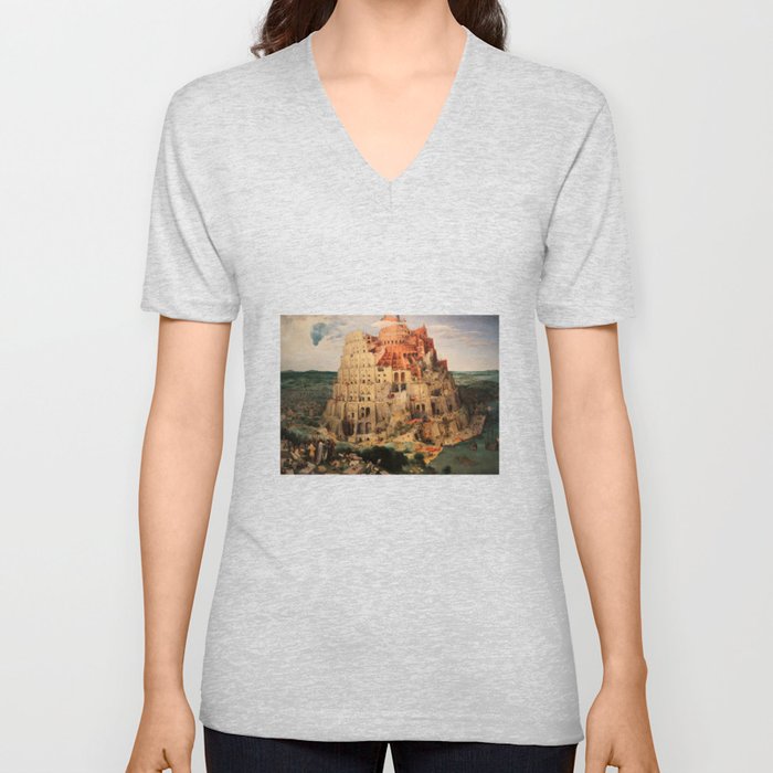The Tower of Babel by Pieter Bruegel the Elder V Neck T Shirt