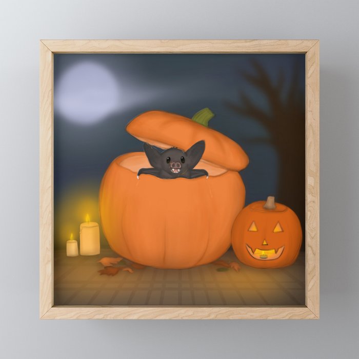 Pumpkin Bat Framed Mini Art Print