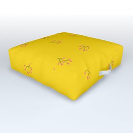 Branches With Red Berries Seamless Pattern on Yellow Background Outdoor Floor Cushion