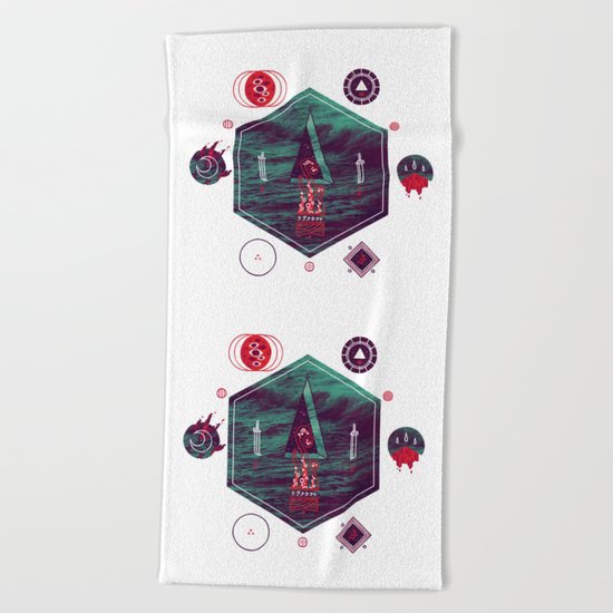 It fell from the stars, It rose from the sea Beach Towel