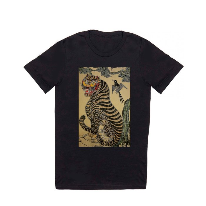 Striped Vintage Minhwa Tiger and Magpie T Shirt