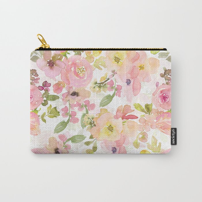 Scandi Peach Summer Hand Drawn Watercolor Flowers Meadow Carry-All Pouch
