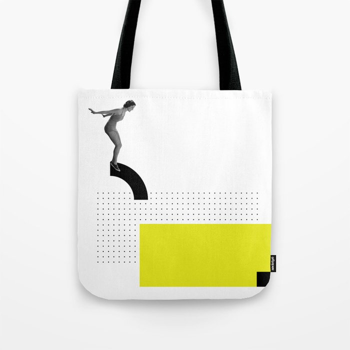 JUMP, Collage Art, Black and White photo, Graphic Art Tote Bag