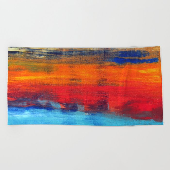 Horizon Blue Orange Red Abstract Art Beach Towel By Art By Lang
