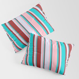 [ Thumbnail: Dark Turquoise, Light Pink, Lavender & Brown Colored Lines Pattern Pillow Sham ]