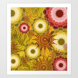 Yellow Orange Mandala Meditation pattern Art Design Art Print