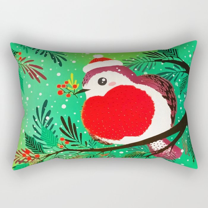 Vintage Gold Greenery Winter Bird  Rectangular Pillow