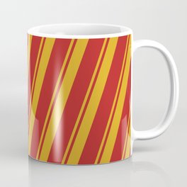 [ Thumbnail: Goldenrod & Red Colored Lined Pattern Coffee Mug ]