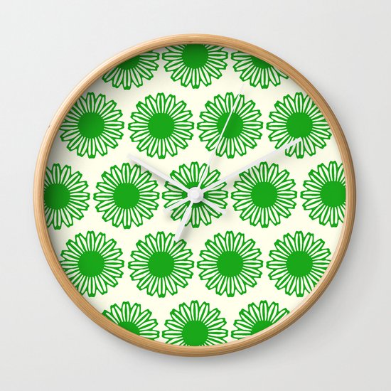 vintage flowers green Wall Clock